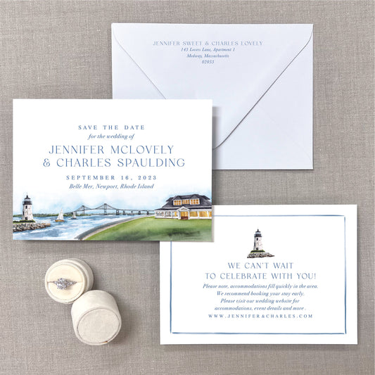Belle Mer, Island House, Newport, Rhode Island Watercolor Venue Save The Dates