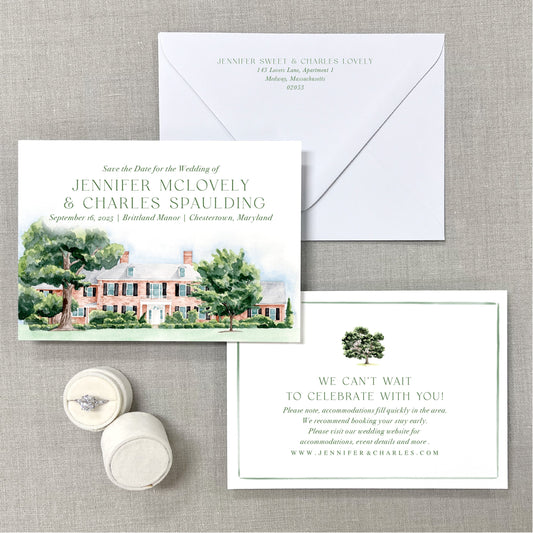 Brittland Manor, Chestertown, Maryland, Watercolor Wedding Venue Save The Dates