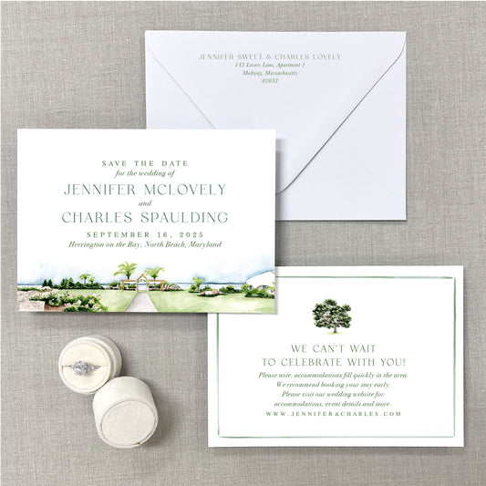 Herrington On The Bay, North Beach, Maryland, Watercolor Wedding Venue Save The Dates