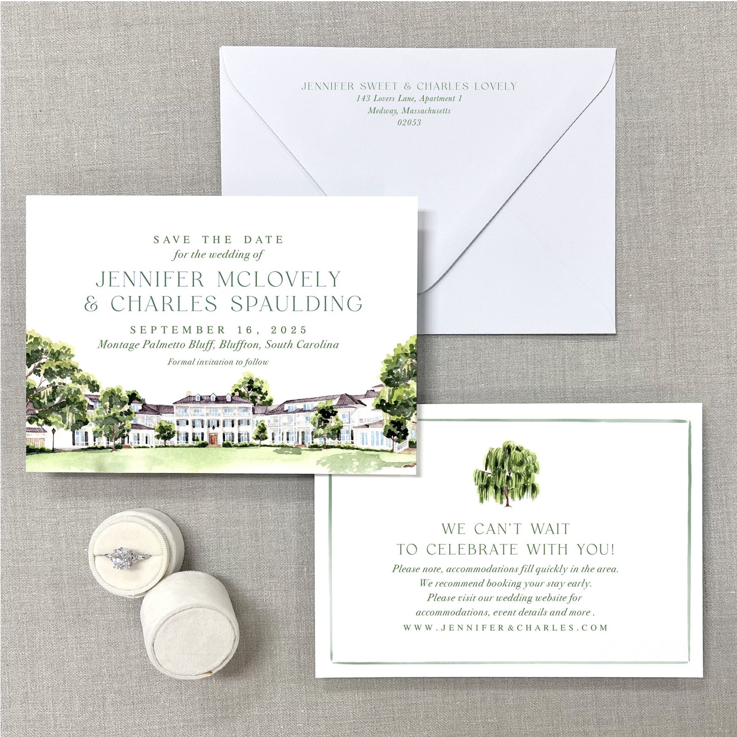 Montage Palmetto Bluff, Bluffton, South Carolina, Watercolor Wedding Venue Save The Dates