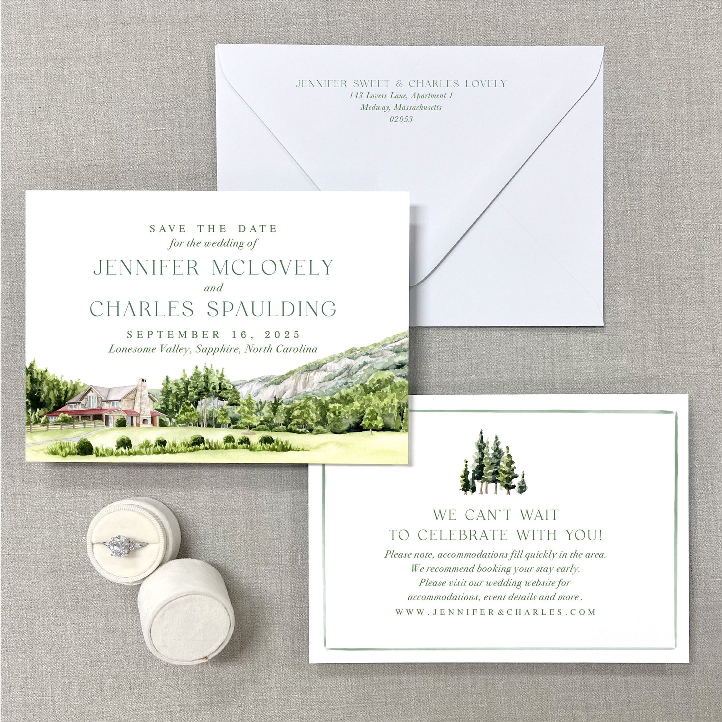 Lonesome Valley, Sapphire, North Carolina, Watercolor Wedding Venue Save The Dates