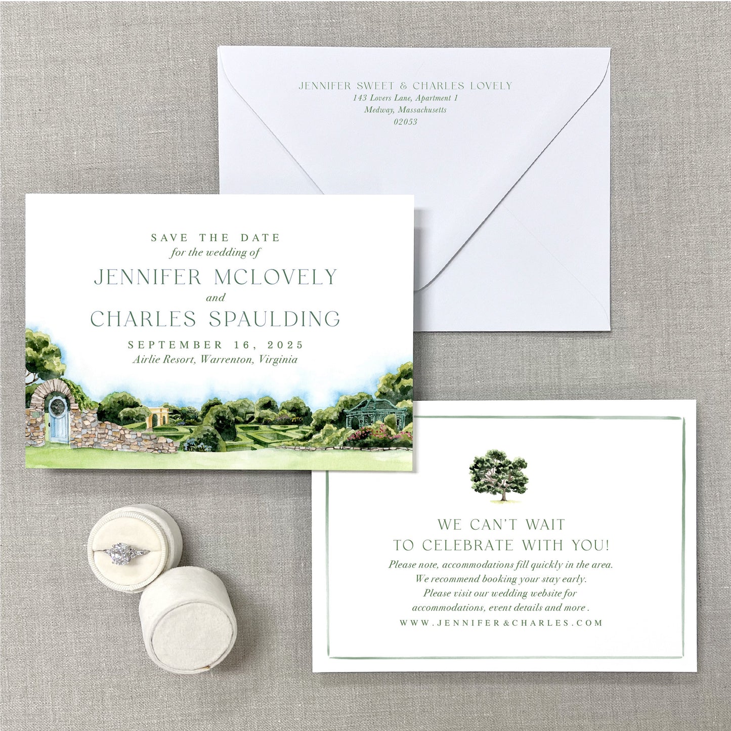 Airlie Resort, Warrenton, Virginia, Watercolor Wedding Venue Save The Dates
