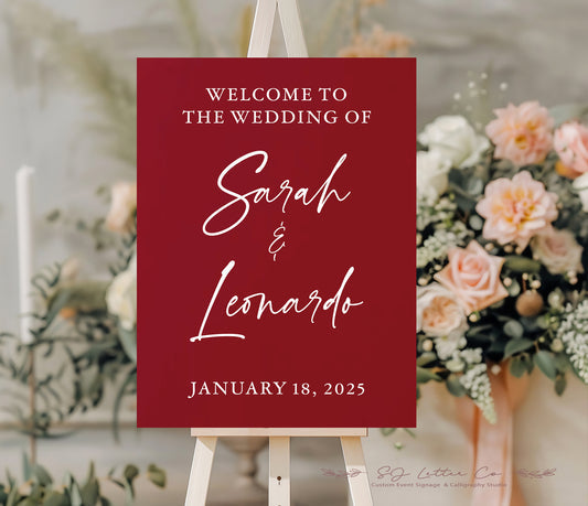 Solid Burgundy Wedding Welcom...