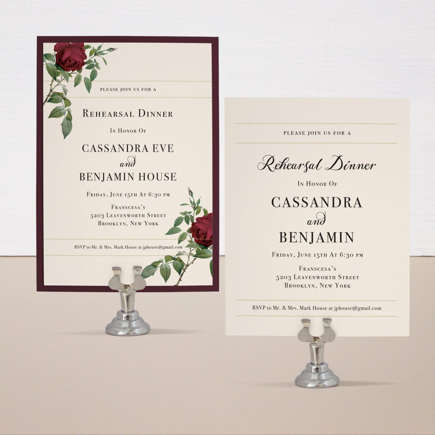 Ivory & Burgundy Rehearsal Invitations