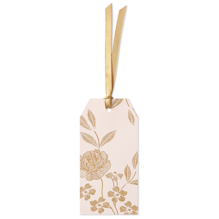 Gold Flowers on Pink Large Gift Tag