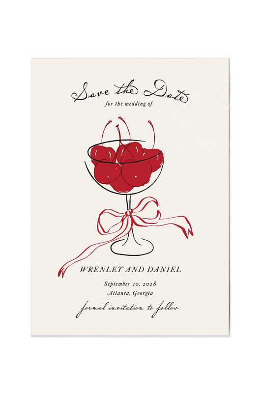 Champagne Glass With Cherries Save The Date | Wrenley