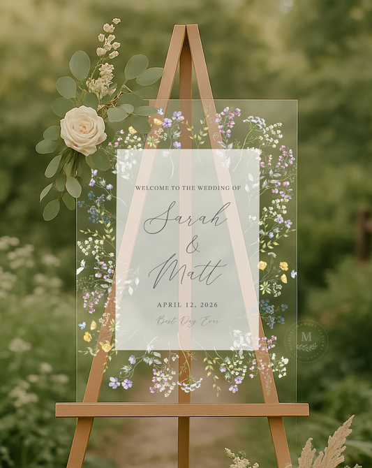Wildflower Floral Acrylic Wedding Welcome Sign