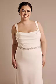 Extended Length Crystal and Pearl Leaf Sash