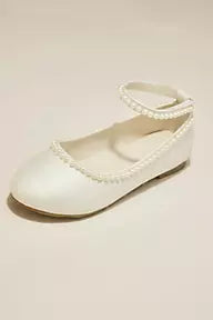 Flower Girl Ballet Flats with Pearl Ankle Strap