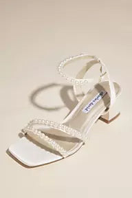 Pearl Strap Satin Low Block Heel Sandals