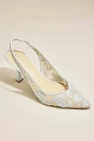 Beaded Embroidered Mesh Slingback Pumps