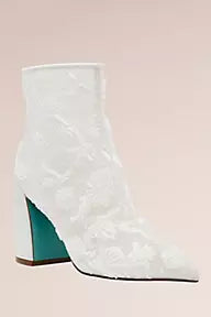 Floral Beaded Block Heel Booties