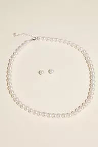 Simple Pearl Strand Necklace and Stud Earring Set