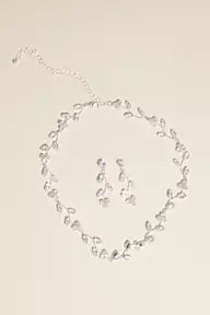 Crystal Leaf Necklace and Earring Jewelry Set