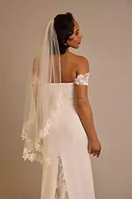 Floral Lace Trimmed Tulle Mid-Length Veil