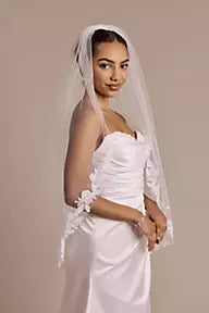 Mid-Length Veil with Floral Lace Trim