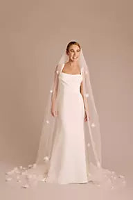 Scattered Organza Rosette Tulle Cathedral Veil
