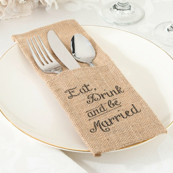 Eat, Drink and Be Married Burlap Silverware Holders (Set of 4)