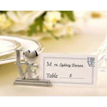 Silver LOVE Place Card Holders with Matching Place Cards (Set of 4)