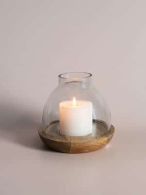Wood & Glass Hurricane Candle Holder Small