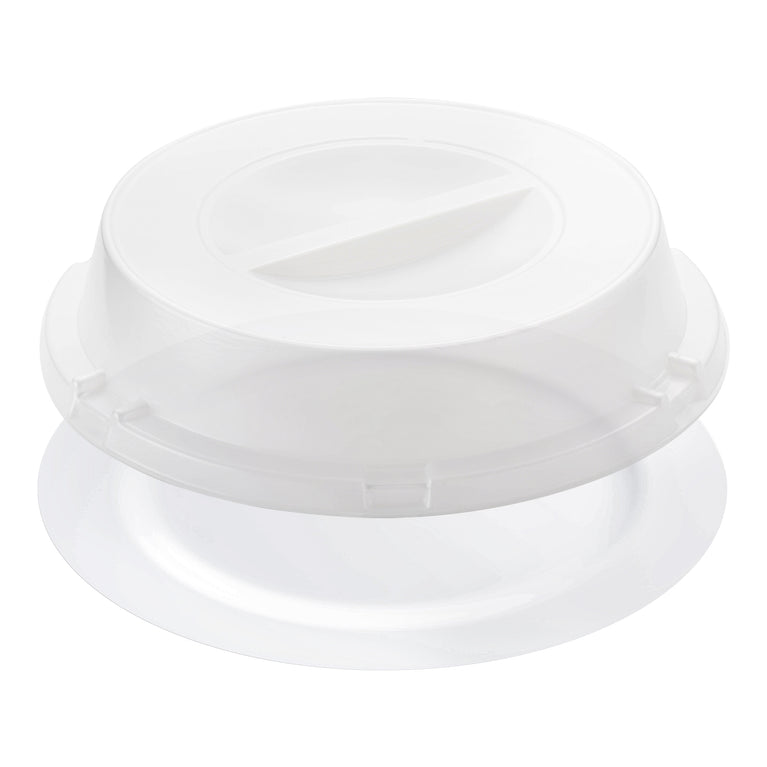 9" Solid White Disposable Plastic Buffet Plates with Clear Dome Lids
