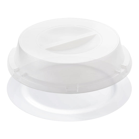 9" Solid White Disposable Plastic Buffet Plates with Clear Dome Lids