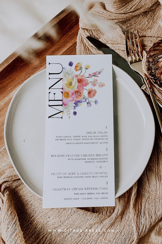 Floral Wedding Menu | Printable Template