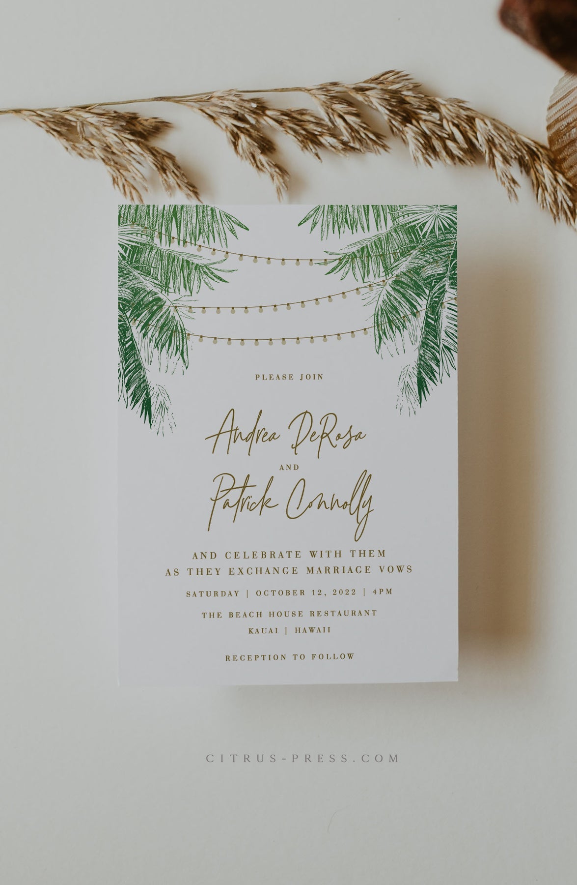 String Light Tropical Wedding Invitation | Andrea