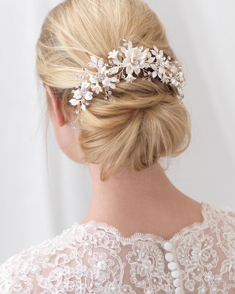 Ivory & Floral Back Comb