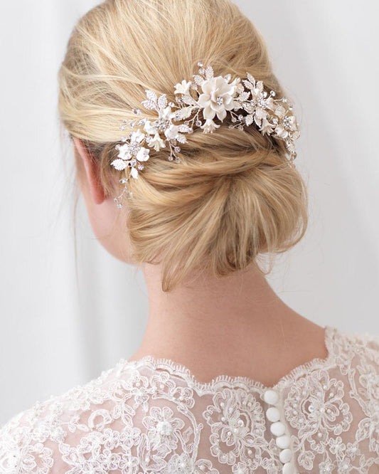 Ivory & Floral Back Comb