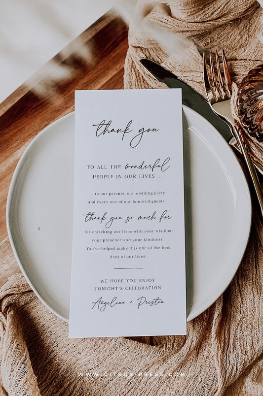 Table Thank You Card Wedding Welcome Card | Printable Template