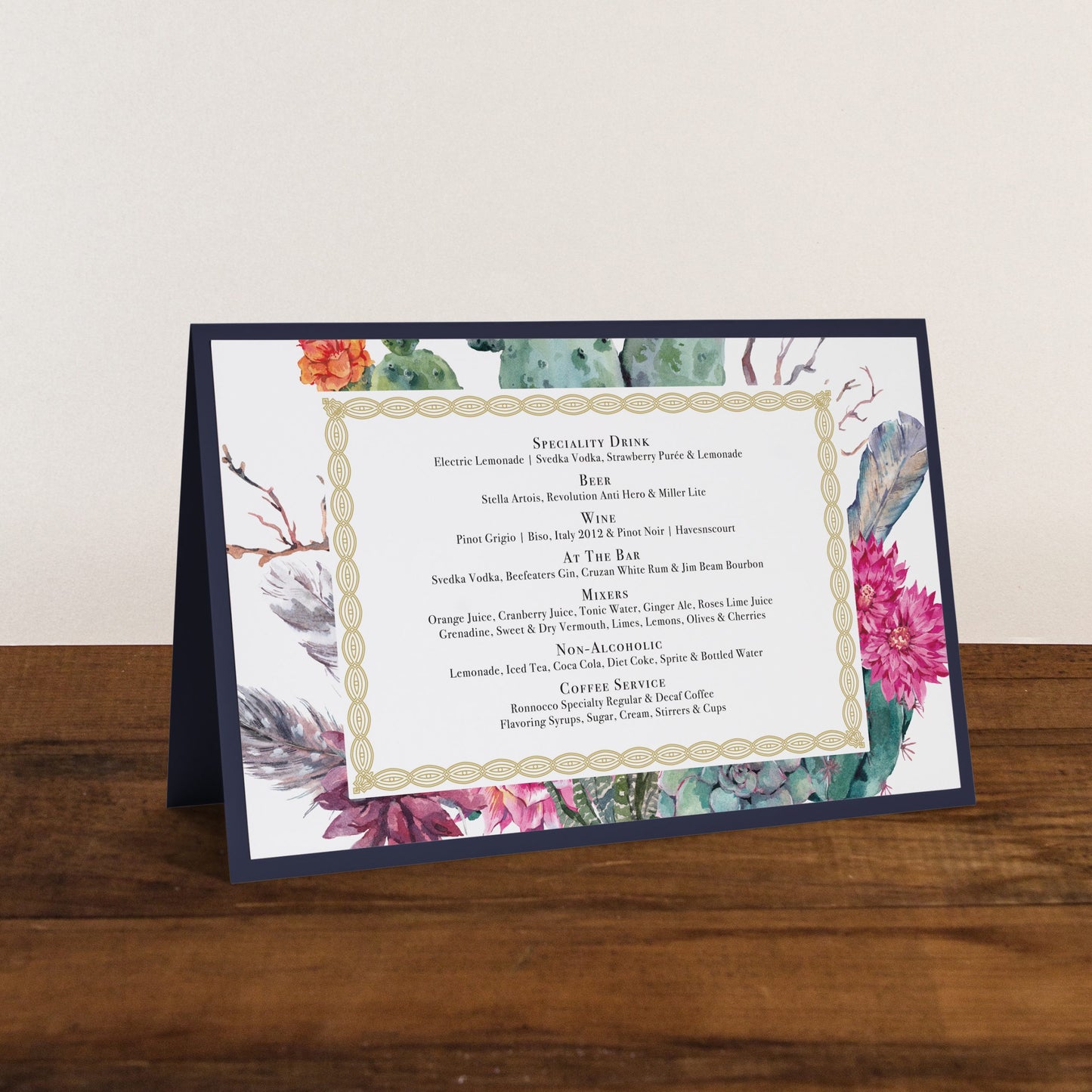 Desert Blooms Tented Menu Cards
