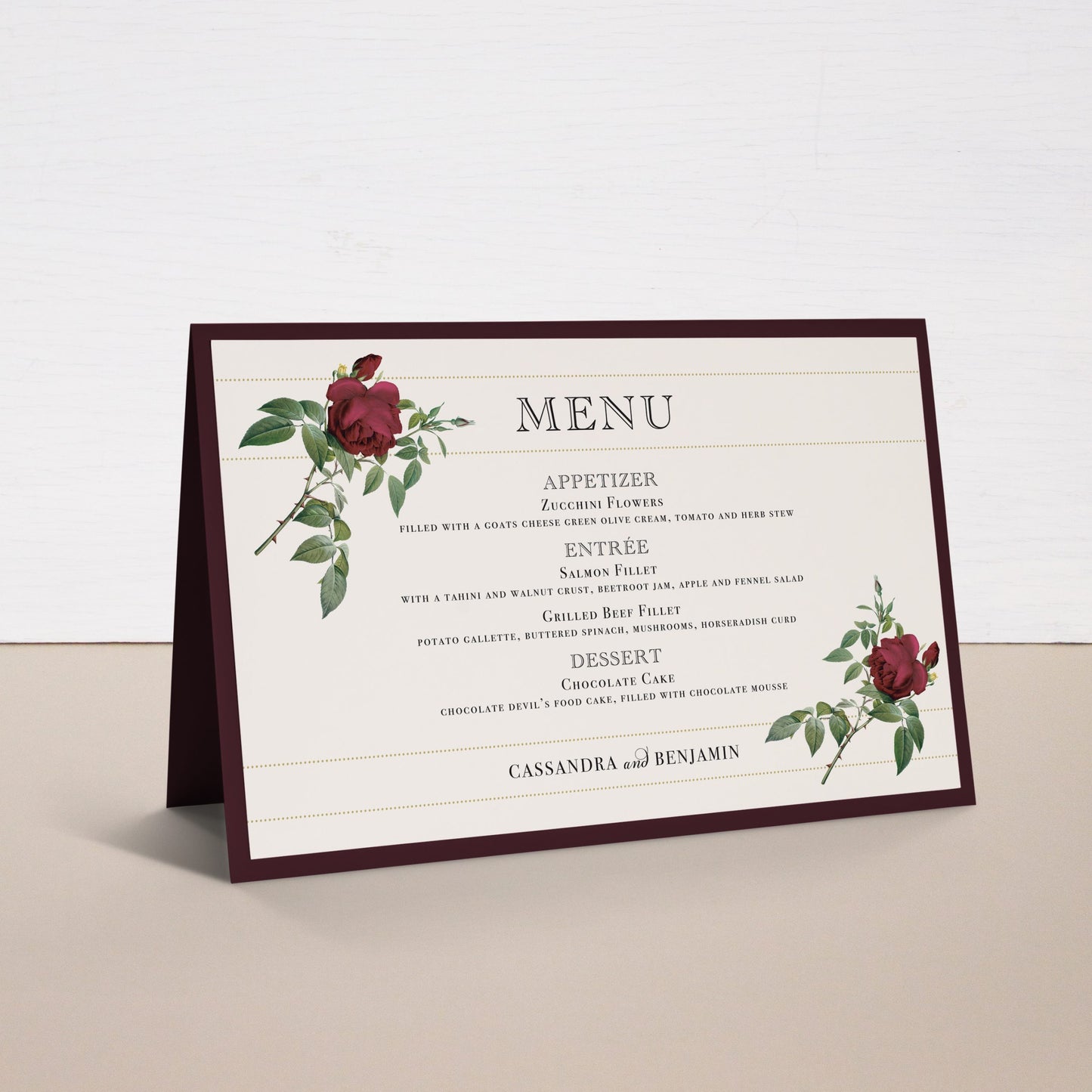 Ivory & Burgundy Tented Menu Cards