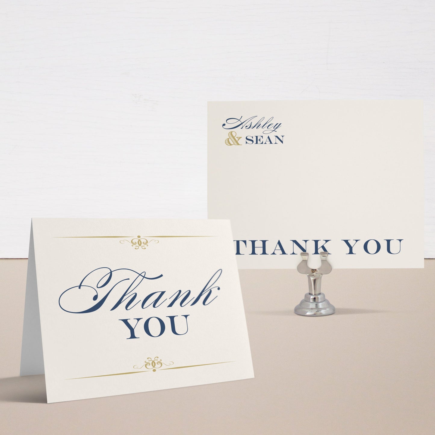 Elegant Navy Script Thank You Cards