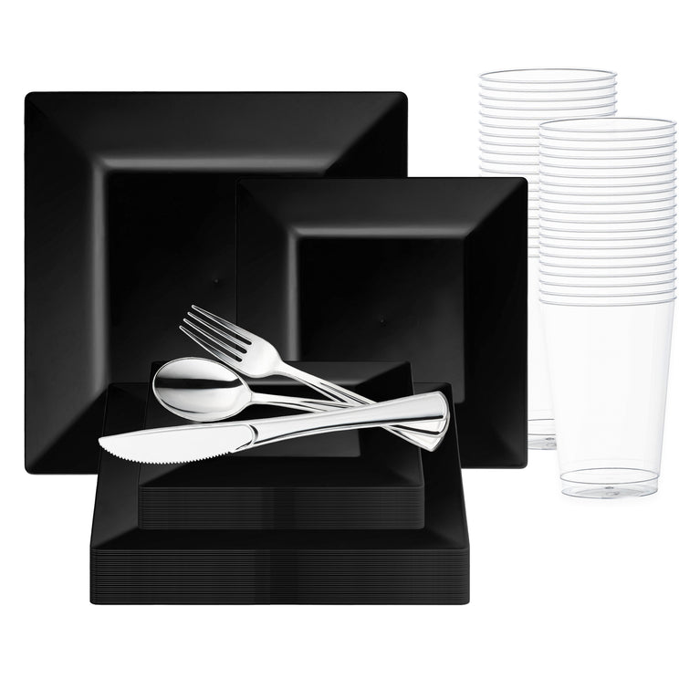 Black Square Plastic Wedding Value Set