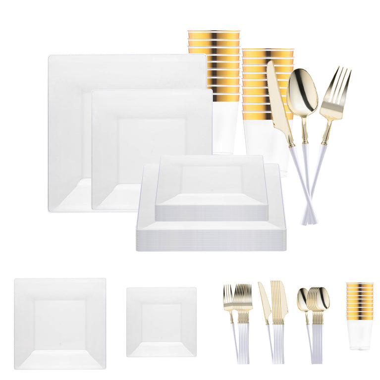 Clear Square Disposable Plastic Tableware Set
