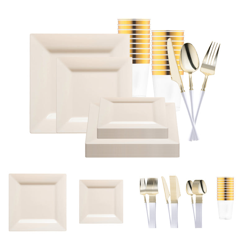 Ivory Square Disposable Plastic Tableware Set