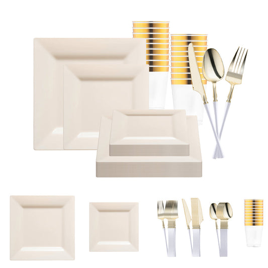 Ivory Square Disposable Plastic Tableware Set