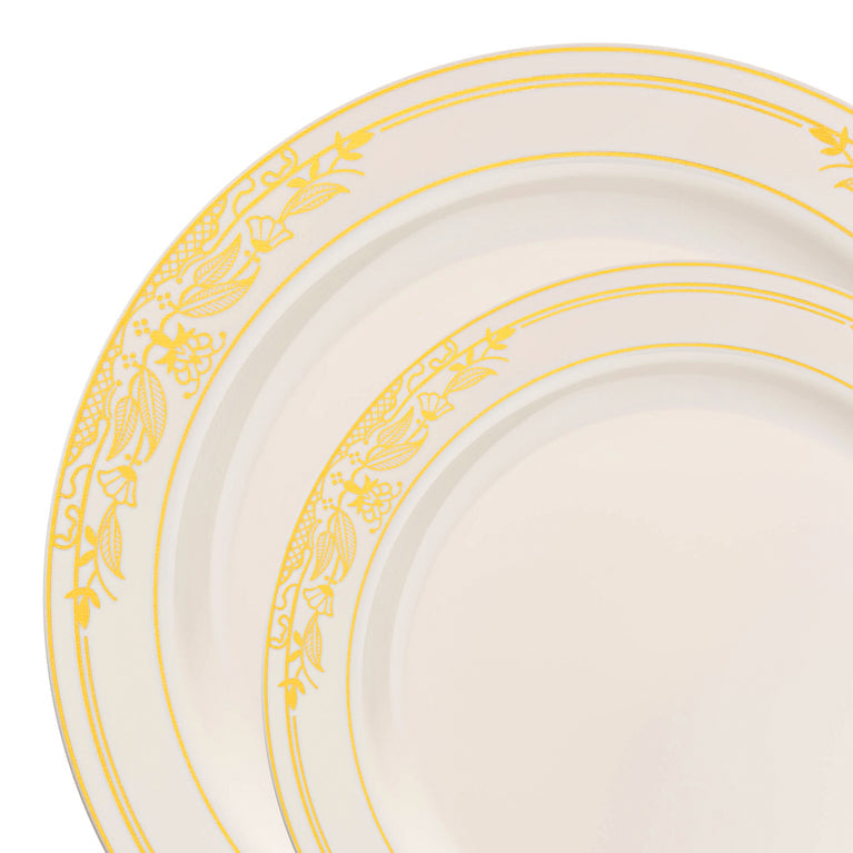 Ivory with Gold Harmony Rim Plastic Dinnerware Value Set