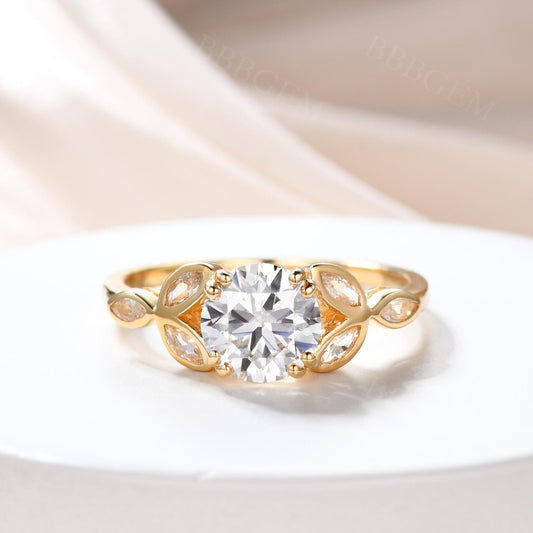 6.5mm Round Cut 1ct Engagement ring 14k Gold wedding Ring