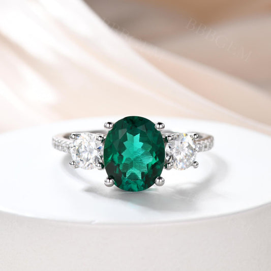 2.5 Carat Emerald Diamond Engagement Ring Moissanite Promise Ring 14K/18K White Gold Vintage Ring