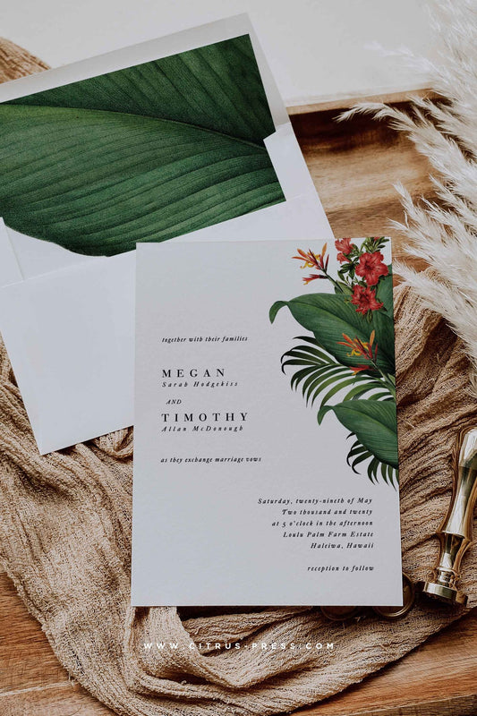 Modern Minimal Tropical Wedding Invitation | Megan