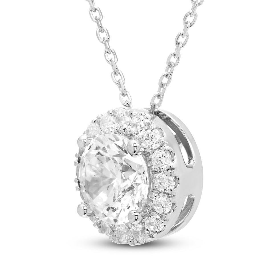 1.50 CTW AGI Certified Lab-Grown Diamond Halo Pendant Necklace in 14kt White Gold