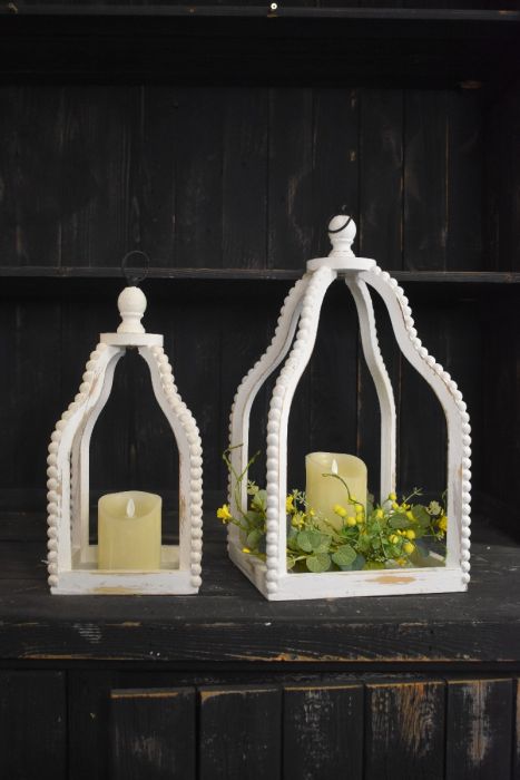 White Beaded Lantern - Large