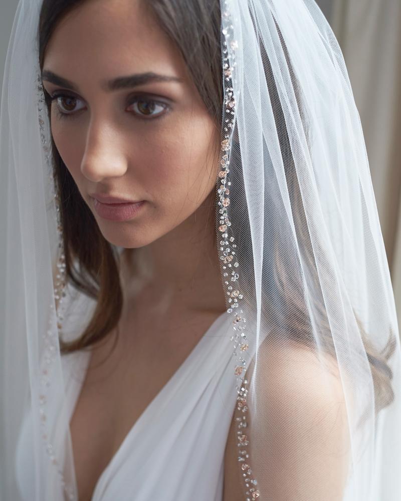 Blush Pink Beaded Wedding Veil