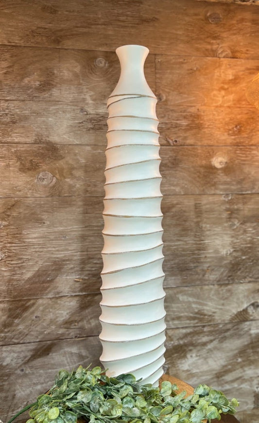 30" White Ribbed Vase