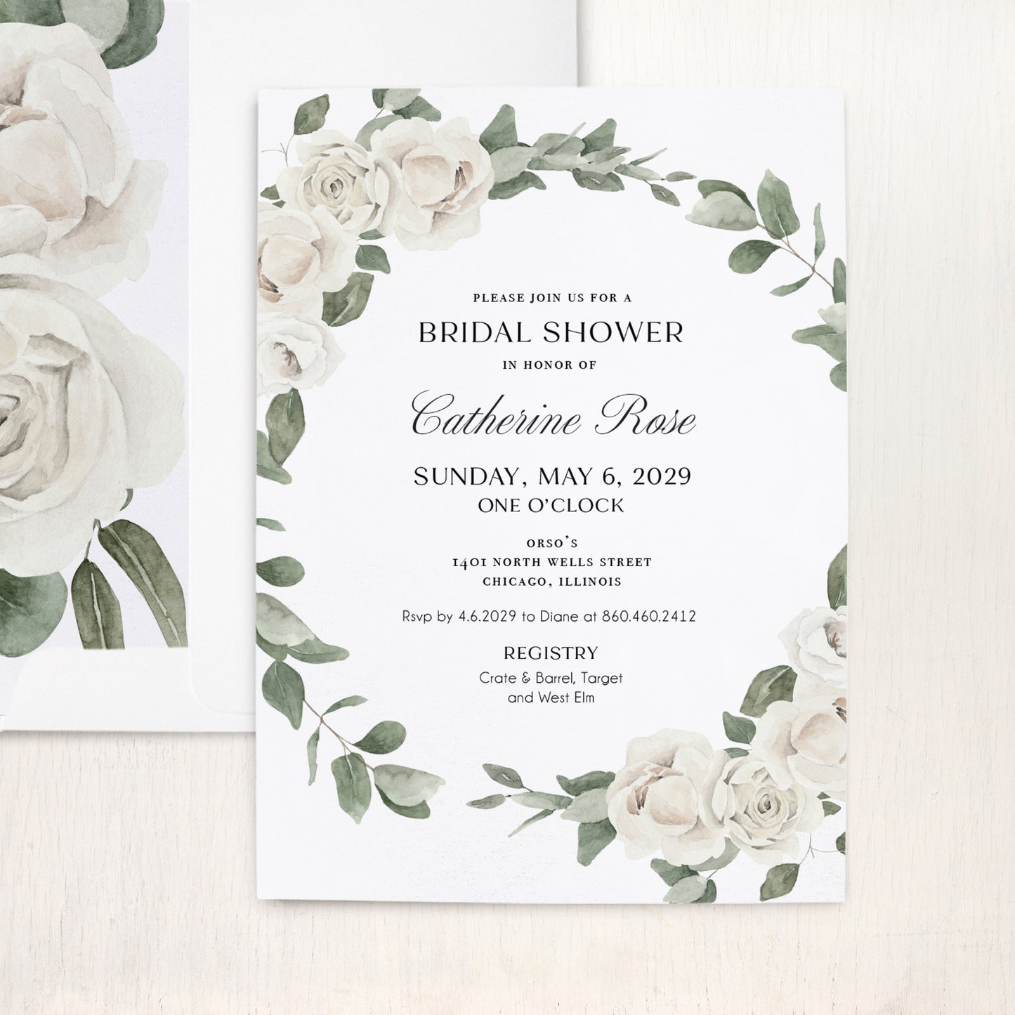 Vintage White Rose Bridal Shower Invitations