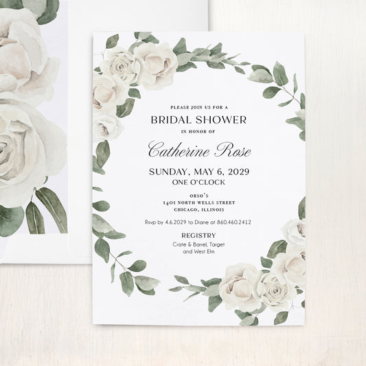 Vintage White Rose Bridal Shower Invitations