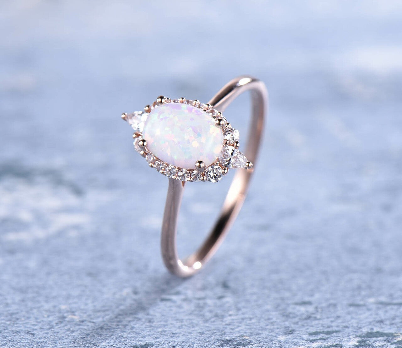 14K/18K Oval Cut Vintage Opal Engagement Ring Rose Gold