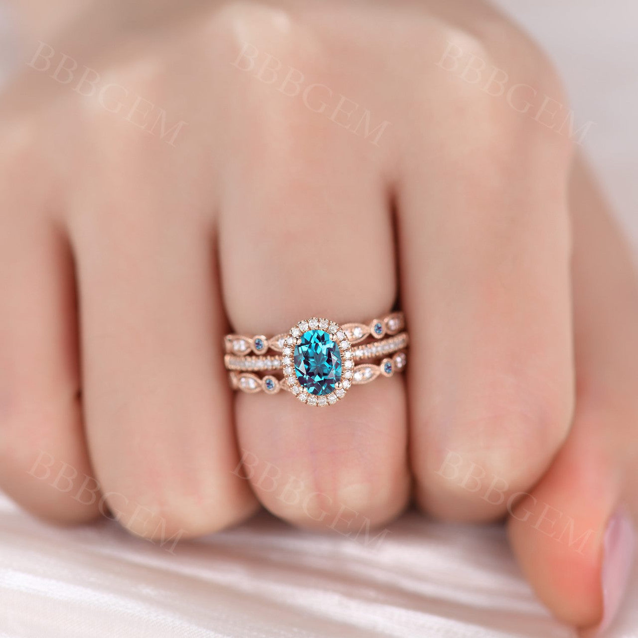 3pcs alexandrite bridal ring set